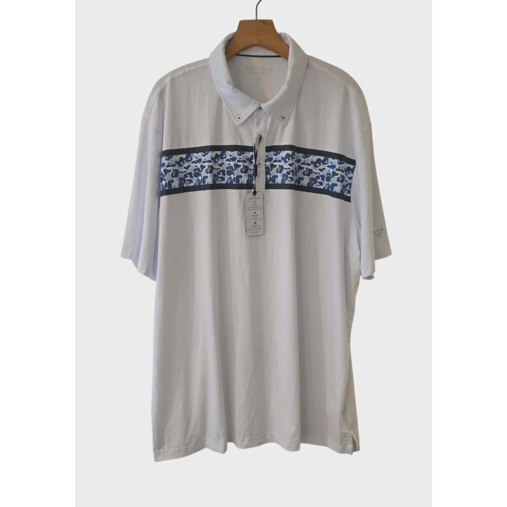 MAELREG Performance Polo Shirt White W/Blue Camo Stripe Golf Mens‎ 3XL NEW